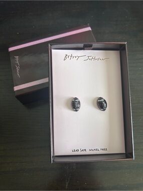 Betsey Johnson Football Stud Earrings with Pink Accent Box